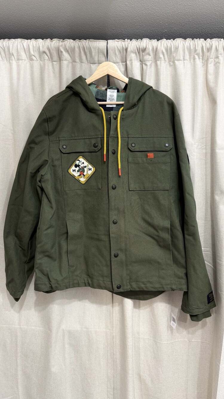 Disney Expedition Mickey Mouse Olive Green Hooded Canvas Jacket